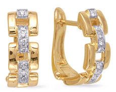 .15CT DIAMOND 14K 2 TONE GOLD 3D SQUARE LOVE KNOT FUN LEVERBACK HANGING EARRINGS
