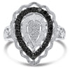 WIDE .62CT WHITE & BLACK DIAMOND 14KT WHITE GOLD OPEN FILIGREE FLORAL FUN RING