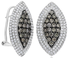 1.99CT WHITE & CHOCOLATE FANCY DIAMOND 14KT WHITE GOLD 3D CLUSTER HALO EARRINGS