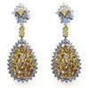 LARGE 8.3CT WHITE & FANCY YELLOW DIAMOND 18K 2 TONE GOLD FLORAL HANGING EARRINGS