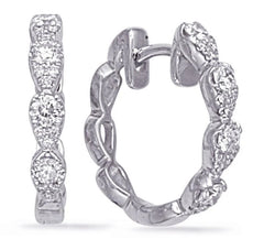 .42CT DIAMOND 14KT WHITE GOLD 3D ROUND PEAR SHAPE DESIGN HOOP HANGING EARRINGS