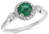 1.30CT DIAMOND & AAA EMERALD 18KT WHITE GOLD 3D HALO CLASSIC ENGAGEMENT RING