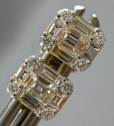 ESTATE .50CT DIAMOND 18KT YELLOW GOLD ROUND & BAGUETTE CLUSTER SQUARE EARRINGS