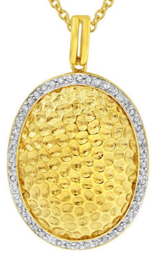 .24CT DIAMOND 18KT YELLOW GOLD 3D HAMMERED LOOK DESIGN OVAL FUN FLOATING PENDANT