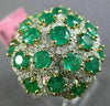 ESTATE LARGE 4.87CT DIAMOND & AAA EMERALD 18KT 2 TONE GOLD FLOWER CLUSTER RING
