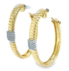 ESTATE .22CT DIAMOND 18KT 2 TONE GOLD 3D SQUARE COBRA HOOP HANGING EARRINGS