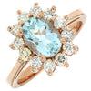 Estate 1.85Ct Diamond & AAA Aquamarine 14Kt Rose Gold 3D Oval & Round Flower Fun Ring