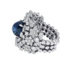 7.36CT DIAMOND & AAA CABOCHON SAPPHIRE 18KT WHITE GOLD OVAL & ROUND FLOWER RING