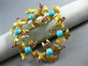 ANTIQUE AAA TURQUOISE RUBY 18K YELLOW GOLD FLORAL WREATH CIRCLE BROOCH PIN #1956