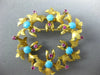 ANTIQUE AAA TURQUOISE RUBY 18K YELLOW GOLD FLORAL WREATH CIRCLE BROOCH PIN #1956