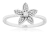 ESTATE .14CT DIAMOND 14KT WHITE GOLD 3D ROUND SOLITAIRE MULTI LEAF FLOWER RING