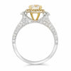 1.86CT WHITE & FANCY YELLOW DIAMOND 18KT 2 TONE GOLD ROUND HALO ENGAGEMENT RING