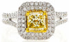 LARGE 1.51CT WHITE & FANCY YELLOW DIAMOND 18K 2 TONE GOLD SQUARE ENGAGEMENT RING