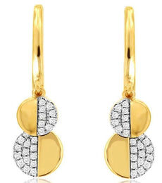.13CT DIAMOND 14K YELLOW GOLD PAVE SEMI MOON CIRCULAR LEVERBACK HANGING EARRINGS