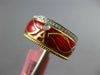 WIDE .30CT DIAMOND & RED ENAMEL 18K YELLOW GOLD A INITIAL MULTI LEAF ETOILE RING