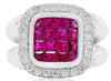 WIDE 3.4CT DIAMOND & AAA RUBY 18K WHITE GOLD 3D PRINCESS & ROUND SQUARE FUN RING