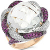 ESTATE 33.19CT DIAMOND & AAA GREEN AMETHYST & RUBY 18KT ROSE GOLD 3D FLOWER RING
