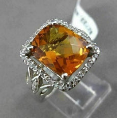 ESTATE LARGE 4.93CT DIAMOND & EXTRA FACET CITRINE 14KT WHITE GOLD HALO LEAF RING