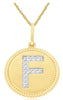 .06CT DIAMOND 14K 2 TONE GOLD F INITIAL ROUND MATTE & SHINY FUN FLOATING PENDANT