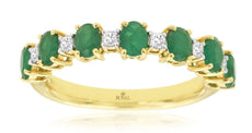 1.36CT DIAMOND & AAA EMERALD 14KT YELLOW GOLD 3D OVAL & ROUND SEMI ETERNITY RING