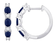 1.39CT DIAMOND & AAA SAPPHIRE 14KT WHITE GOLD OVAL & ROUND SHARED PRONG EARRINGS