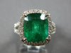 LARGE 5.09CT DIAMOND & AAA EMERALD 18KT WHITE GOLD CUSHION HALO ENGAGEMENT RING