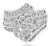 LARGE 1.38CT DIAMOND 14KT WHITE GOLD 3D ROUND & BAGUETTE CRISS CROSS FLOWER RING
