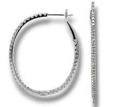 ESTATE 1.47CT DIAMOND 14KT WHITE GOLD 3D ROUND INSIDE OUT HOOP HANGING EARRINGS