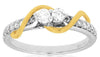 ESTATE .41CT DIAMOND 14KT 2 TONE GOLD 3D 2 STONE INFINITY CRISS CROSS LOVE RING
