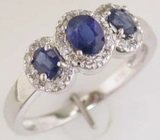 1CT DIAMOND & AAA SAPPHIRE 14KT WHITE GOLD OVAL & ROUND 3 STONE ANNIVERSARY RING