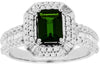 1.78CT DIAMOND & AAA RUSSALITE 14KT WHITE GOLD EMERALD CUT HALO ENGAGEMENT RING