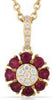 ESTATE .49CT DIAMOND & AAA RUBY 14K YELLOW GOLD CLASSIC FLOWER FLOATING PENDANT