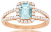 ESTATE 1.32CT DIAMOND & AAA AQUAMARINE 14K ROSE GOLD SQUARE HALO ENGAGEMENT RING