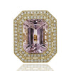 ESTATE EXTRA LARGE 23.60CT DIAMOND & AAA KUNZITE 18K YELLOW GOLD ENGAGEMENT RING