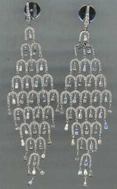 EXTRA LARGE 5.51CT DIAMOND 18KT WHITE GOLD ROUND & BAGUETTE FUN HANGING EARRINGS