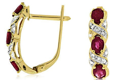 1.37CT DIAMOND & AAA RUBY 14KT YELLOW GOLD OVAL & ROUND X LOVE HANGING EARRINGS