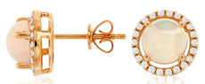 ESTATE 1.93CT DIAMOND & AAA OPAL 14KT ROSE GOLD ROUND HALO CLASSIC STUD EARRINGS
