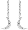 ESTATE .25CT DIAMOND 14KT WHITE GOLD 3D CLASSIC MOON CRESCENT HANGING EARRINGS