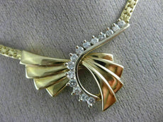 ANTIQUE .55CT DIAMOND 14KT WHITE & YELLOW GOLD 3D BOW FLAT SWIRL NECKLACE 1#7227