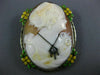 ANTIQUE LARGE .05CT DIAMOND & ENAMEL 14KT WHITE GOLD LADY CAMEO BROOCH PENDANT