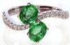 ESTATE 1.39CT DIAMOND & AAA EMERALD 18KT WHITE GOLD 3D OVAL & ROUND 2 STONE RING