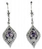 .95CT DIAMOND & AAA AMETHYST 14KT WHITE GOLD 3D TEAR DROP HEART HANGING EARRINGS