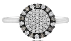 .37CT WHITE & CHOCOLATE FANCY DIAMOND 14K WHITE & BLACK GOLD 3D FLOWER LOVE RING