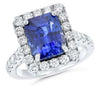 ESTATE LARGE 7.16CT DIAMOND & AAA SAPPHIRE 18K WHITE GOLD SQUARE ENGAGEMENT RING