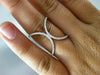 ESTATE EXTRA LARGE .33CT DIAMOND 18KT WHITE GOLD 3D CRESCENT MOON X LOVE RING