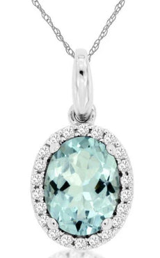 1.24CT DIAMOND & AAA AQUAMARINE 14KT WHITE GOLD 3D OVAL & ROUND FLOATING PENDANT