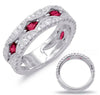 WIDE 1.23CT DIAMOND & AAA RUBY 14KT WHITE GOLD ROUND & MARQUISE ANNIVERSARY RING