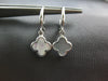 AAA MOTHER OF PEARL 14KT WHITE GOLD 4 LEAF CLOVER FLOWER HANGING EARRINGS #27007