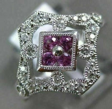 WIDE .51CT DIAMOND & AAA PINK SAPPHIRE 14K WHITE GOLD OPEN FILIGREE HEXAGON RING