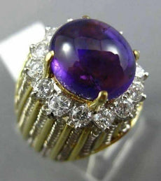 ANTIQUE LARGE 8.34CT DIAMOND & AAA AMETHYST 18K TWO TONE GOLD 3D OVAL RING #2624